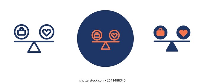 Set of 5 pixel perfect colored Work-Life Balance icon with 1 unexpanded, 1 silhouette, Scale balancing briefcase and heart symbolizing work-life balance.