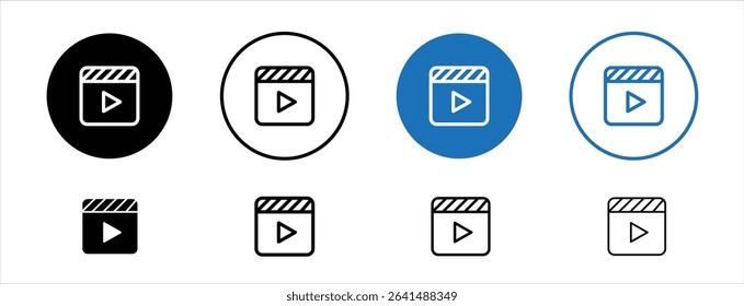 Set of 5 pixel perfect colored Video icon with 1 unexpanded, 1 silhouette, Video camera symbol indicating media recording.