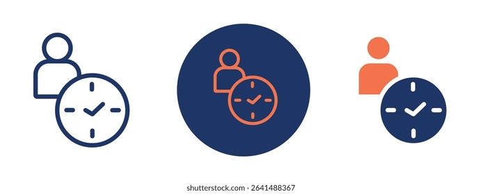 Set of 5 pixel perfect colored Punctuality icon with 1 unexpanded, 1 silhouette, Clock and checklist showing importance of punctuality.