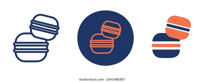 Set of 5 pixel perfect colored Macaron icon with 1 unexpanded, 1 silhouette, Layered macaron with filling and pastel color.