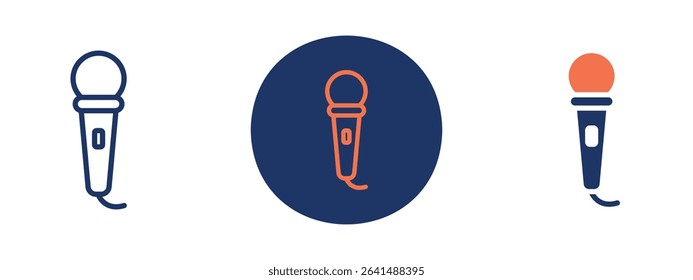 Set of 5 pixel perfect colored Karaoke Mic icon with 1 unexpanded, 1 silhouette, Stylized microphone with lyrics and sound lines.