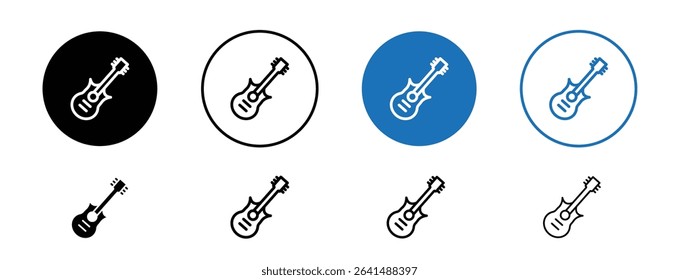 Set of 5 pixel perfect colored Guitar icon with 1 unexpanded, 1 silhouette, Acoustic guitar with visible strings and sound hole.