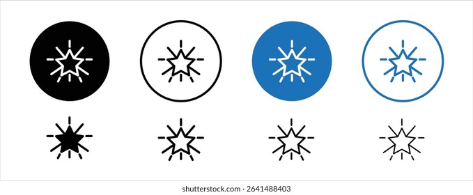 Set of 5 pixel perfect colored Glimmering Star icon with 1 unexpanded, 1 silhouette, Shiny star with sparkling glow around it.
