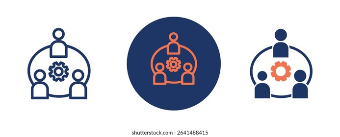 Set of 5 pixel perfect colored Employee Relations icon with 1 unexpanded, 1 silhouette, Two people discussing ideas representing employee relations.