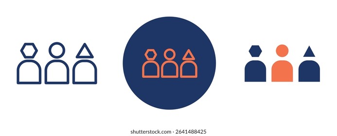 Set of 5 pixel perfect colored Diversity icon with 1 unexpanded, 1 silhouette, Icon of people of various backgrounds standing together.