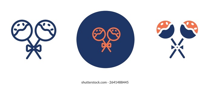 Set of 5 pixel perfect colored Cake Pop icon with 1 unexpanded, 1 silhouette, Cute cake pop illustration with colorful topping on stick.