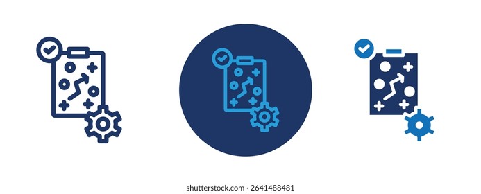 Set of 5 pixel perfect colored Strategic planning icon with 1 unexpanded, 1 silhouette, Chess piece and diagram icon to show strategic business planning.