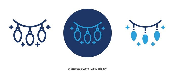 Set of 5 pixel perfect colored Party Lights icon with 1 unexpanded, 1 silhouette, String of party lights icon to illustrate festive or celebratory decorations.