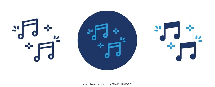 Set of 5 pixel perfect colored Music Note icon with 1 unexpanded, 1 silhouette, Music note icon ideal for representing sound, melody, or rhythm.