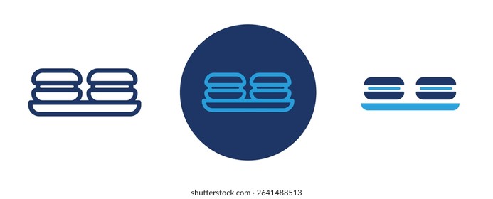 Set of 5 pixel perfect colored Macaron icon with 1 unexpanded, 1 silhouette, Icon of colorful macarons stacked for dessert or bakery themes.