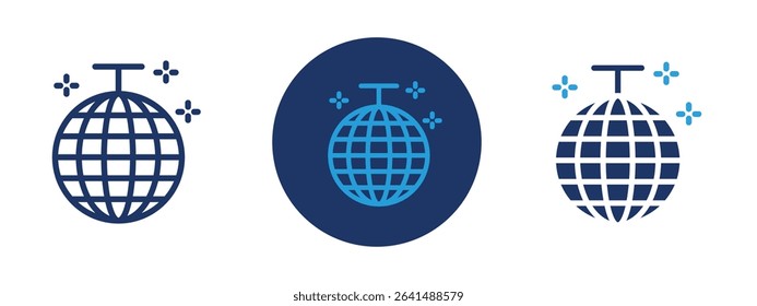 Set of 5 pixel perfect colored Disco Ball icon with 1 unexpanded, 1 silhouette, Shiny disco ball icon ideal for party, dance, and music celebration themes.