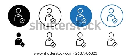 Set of 5 pixel perfect colored User protection shield icon with 1 unexpanded, 1 silhouette, Shield with user silhouette, symbolizing data protection or security.