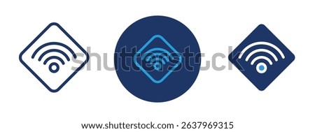 Set of 5 pixel perfect colored Wifi icon with 1 unexpanded, 1 silhouette, Signal waves symbolizing wireless internet connectivity.