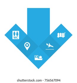 Set Of 5 Plane Icons Set.Collection Of Pinpoint, Luggage Check, Toilet And Other Elements.