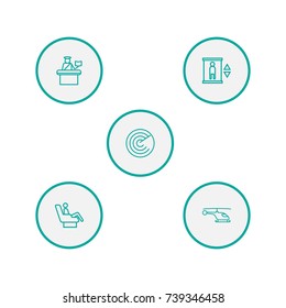 Set Of 5 Plane Outline Icons Set.Collection Of Elevator, Helicopter, Business Class And Other Elements.