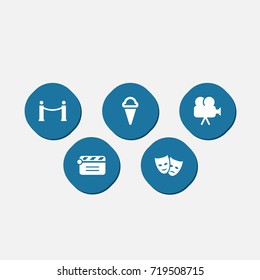 Set Of 5 Pleasure Icons Set.Collection Of Camera, Cinema Fence, Action And Other Elements.