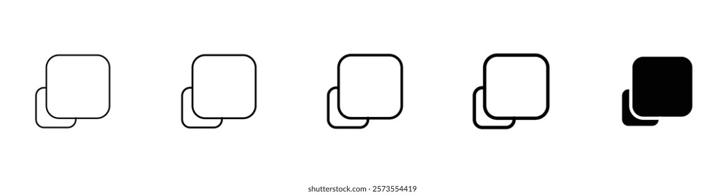 Set of 5 Popup icon, 1 Silhouette, 1 unexpanded vector, Black and white Pop up line icon outline vector icon for a pop-up design, message, idea, comments box, content