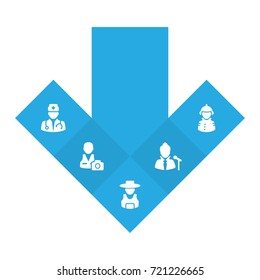 Set Of 5 Position Icons Set.Collection Of Fireman, Medic, Vocalist And Other Elements.