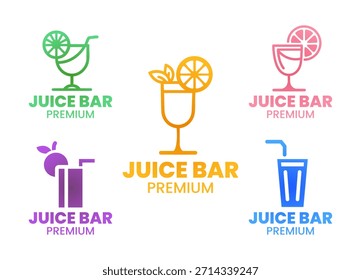 A set of 5 premium juice bar logo designs for healthy beverage and wellness brands. Suitable for cafés, juice shops, and modern drink businesses.