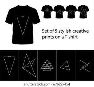 Set of 5 prints for T-shirt. Minimalistic triangular prints. Prints for clothes
