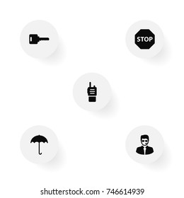 Set Of 5 Procuring Icons Set.Collection Of Open, Sign, Walkie-Talkie And Other Elements.