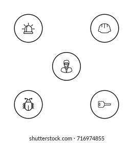 Set Of 5 Procuring Outline Icons Set.Collection Of Bodyguard, Helmet, Virus And Other Elements.