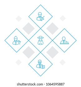 Set of 5 professions icons line style set. Collection of leaner, rancher, vocalist and other elements.