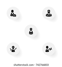 Set Of 5 Professions Icons Set.Collection Of Builder, Cameraman, Medic And Other Elements.