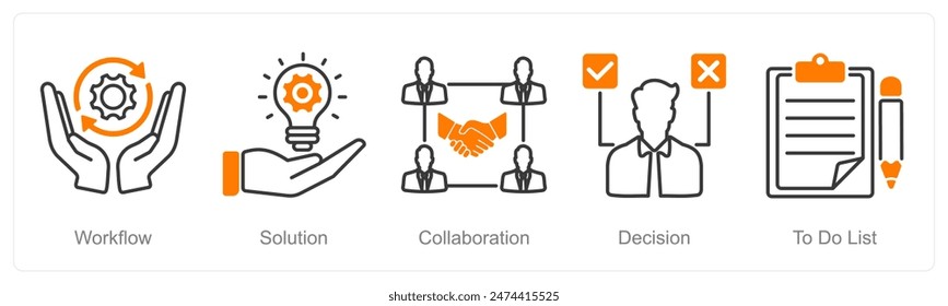 A set of 5 Project Management icons as workflow, solution, collaboration