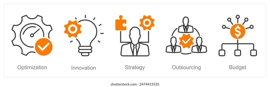 A set of 5 Project Management icons as optimize, innovation, strategy