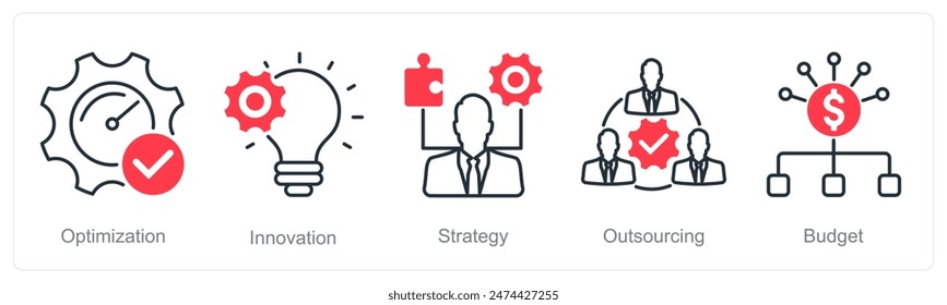 A set of 5 Project Management icons as optimize, innovation, strategy