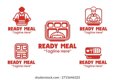 A set of 5 ready meal logo designs suitable for packaged food, catering services, and modern food branding.