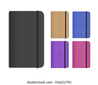 Set of 5 Realistic Vector Notebooks with Elastic Bands.