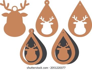 Set of 5 Reindeer Head Teardrop Earrings