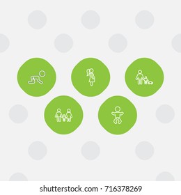 Set Of 5 Relatives Outline Icons Set.Collection Of Baby, Playing, Crawling Kid And Other Elements.