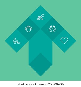 Set Of 5 Relatives Outline Icons Set.Collection Of Soul, Diaper, Crawling Kid And Other Elements.