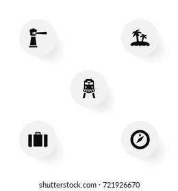 Set Of 5 Relax Icons Set.Collection Of Suitcase, Palm, Seamark And Other Elements.