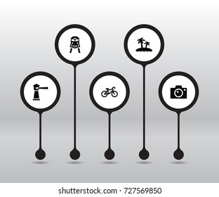Set Of 5 Relax Icons Set.Collection Of Tram, Bike, Photo Apparatus And Other Elements.