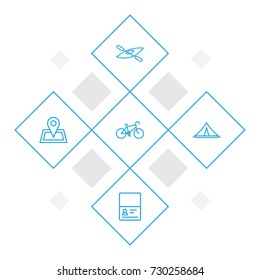 Set Of 5 Relax Outline Icons Set.Collection Of Bike, Awning, Certificate And Other Elements.