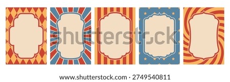 Set of 5 retro circus empty seamless poster in flat style.