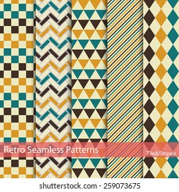 Set of 5 retro seamless patterns. Vector geometric color patterns