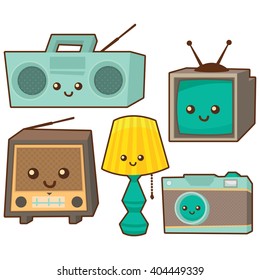 set of 5 retro technology stickers