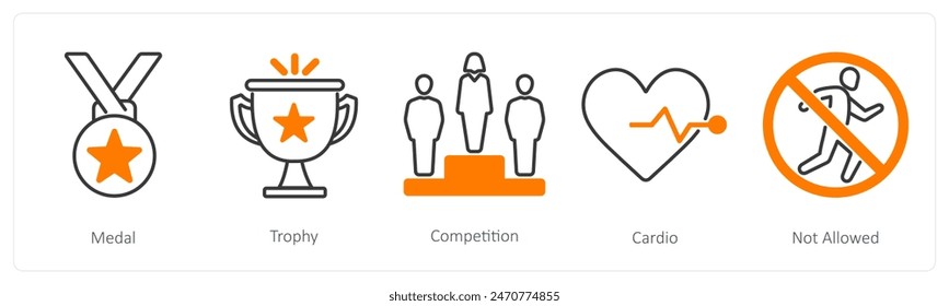 A set of 5 Running icons as medal, trophy, competition