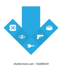 Set Of 5 Safety Icons Set.Collection Of Shot, Hardhat, Open And Other Elements.