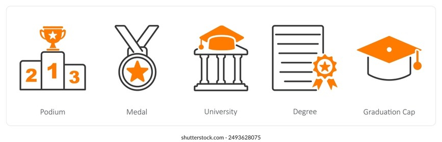 Un conjunto de 5 iconos de escuela y Educación como podio, medalla, universidad