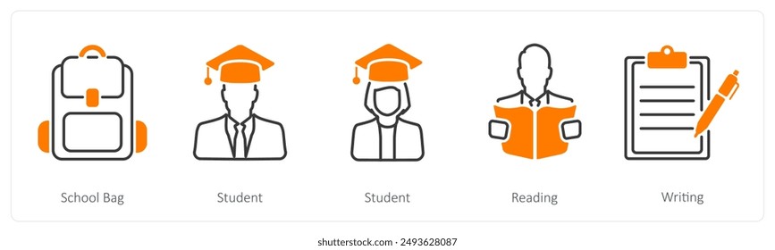 Un conjunto de 5 iconos de escuela y Educación como bolso escolar, estudiante, lectura