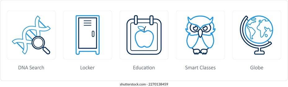 A set of 5 School icons as dna search, locker, schedule