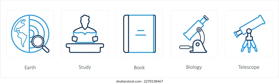 A set of 5 School icons as earth, study, book