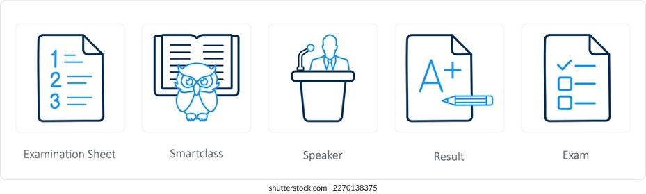 A set of 5 School icons as examination sheet, smart class
