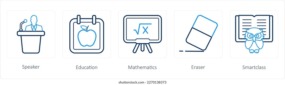 A set of 5 School icons as speaker, education, mathematics